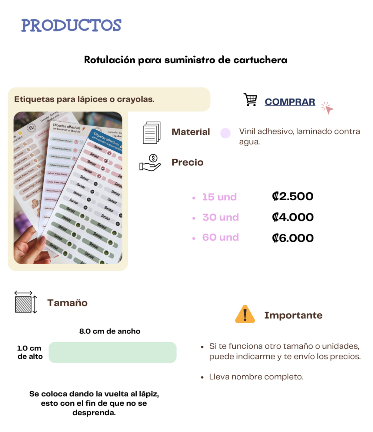 Etiquetas para lápices
